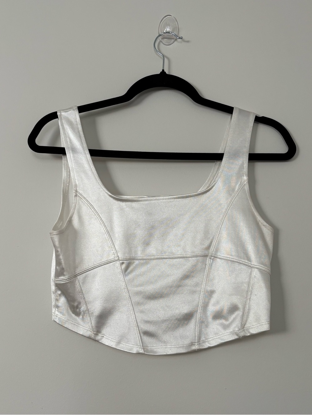 H&M Divided Y2K White Satin Corset Crop Top Seam Detail Tank Size M